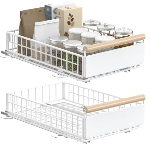 YheenLf 2 Paquete Cajon Telescopico Cocina,Gavetas Deslizantes Para Armarios,Multifuncional Organizador Extraible Cocina,Blanco,39.5×23.5×11cm,HCF003SW-2