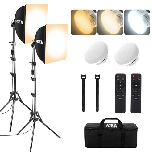 FGen Softbox Licht,Fotostudio Set mit 300cm Kabel,Einstellbarer 85W Glühlampe 2700-6400K und 150cm Stativ,geeignet für Produktfotografie und Videoaufnahmen