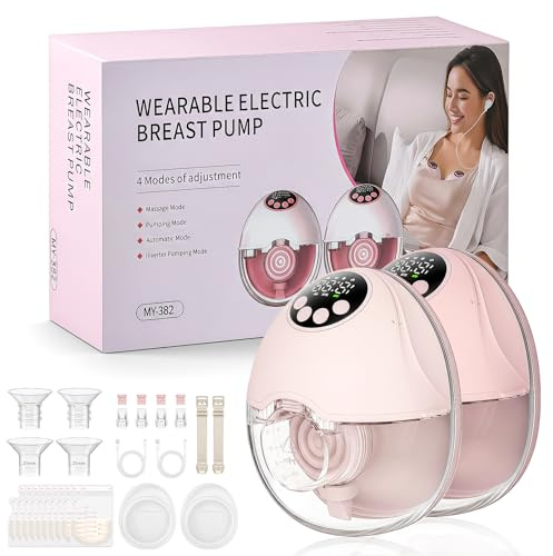 Mapille Extractor de Leche Eléctrico Manos Libres 2 Piezas, 4 Modos 12 Niveles, Silencioso ≤50dB,Portátil con Pezones 19/21/24 mm, Diseño Integrado, Accesorios Incluidos
