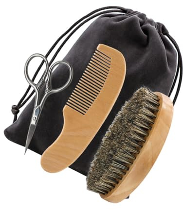 BETOOKY Set para Peinar la Barba para Hombre Tijeras de Madera y Bolsa de Tela, Kit de Cuidado de Barba Profesional y Cómodo para Uso Diario