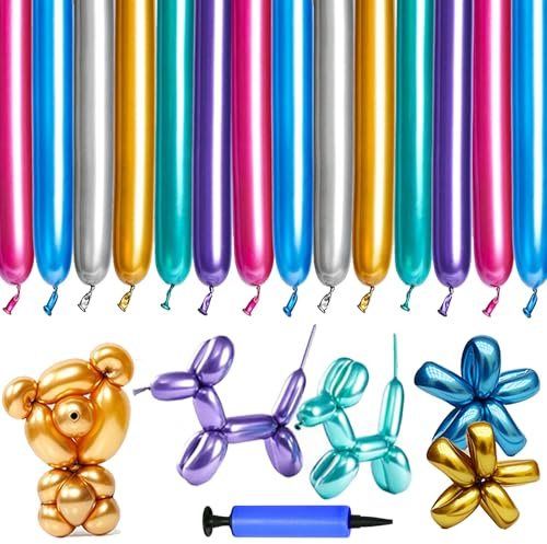 100 Pezzi Palloncini Modellabili Metallizzato con Pompa, 100cm Lunghi Multicolore Arcobaleno Professionali Magici Lattice DIY Animali Palloncini per Feste Matrimoni Compleanno