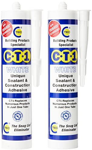 2 x CT1 Unique Sealant Construction Builders Standard Multi All Purpose Silicone Mastic Extra Strong Adhesive Glue 290ML in White