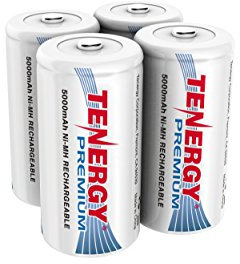 Tenergy 4 pcs Premium C Size 5000mAh High Capacity High Rate NiMH Rechargeable Batteries