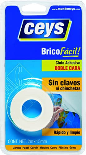 Ceys - Bricofácil - Cinta adhesiva doble cara - Rápido y limpio - Cinta 2 M x 15 MM