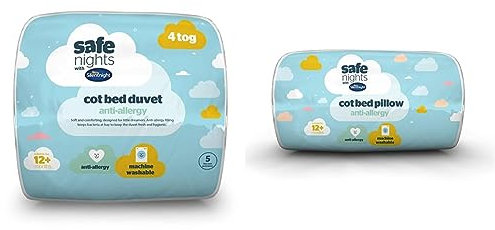 Silentnight Safe Nights Anti-Allergy Cot Bed Nursery Duvet - 4 Tog with Silentnight Safe Nights Anti-Allergy Cot Bed Pillow