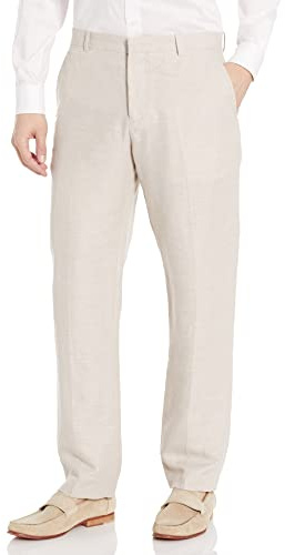 Perry Ellis Pantaloni da Uomo in Misto Lino, Parte Anteriore Piatta, Twill Resistente, vestibilità Moderna, Traspiranti e Leggeri, 42W x 32L