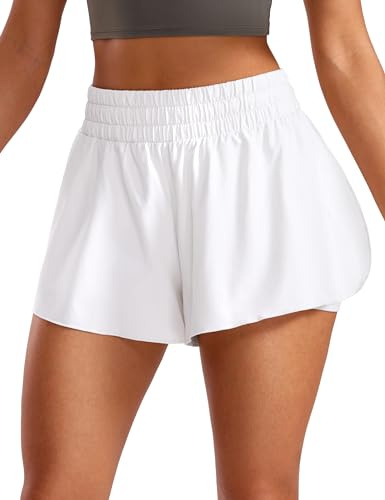 CRZ YOGA 2 in1 Split Flowy Running Shorts 3 White 8