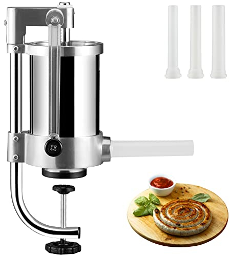 VEVOR Insaccatrice Manuale Verticale per Salsiccia Morsetto Tavolo Acciaio Inox 1,5L, Macchina per Insaccare Salsicce Manuale da Tavolo Capienza da 1,5L in Acciaio Inox 3 Tubi di Riempimento Inclusi