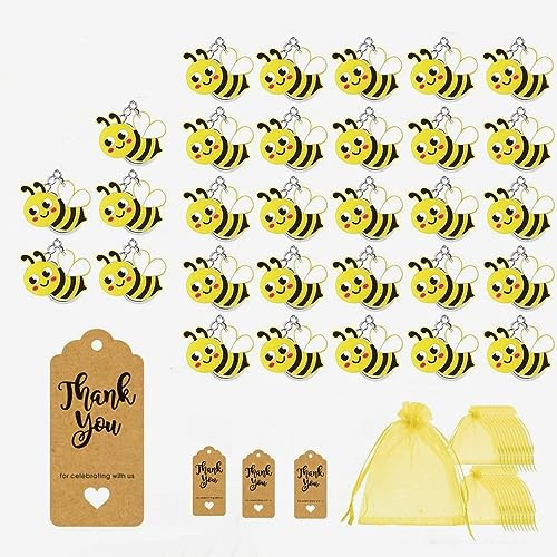 Norhogo 30 Set portachiavi nascita bimba, 30 Ape Portachiavi + 30 Sacchetto in Organza + 30 Carta Kraft Etichette, per feste di compleanno per bambini, Bomboniere Compleanno Bambini Adulti Natale