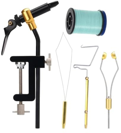 Almencla 5 Pezzi Strumenti per La Mosca Premium Metal Rotary Fly Tying Morsa Porta Bobina Nodo Finitore Richiamo di Pesca a Mosca Fare Accessori, Filo Blu