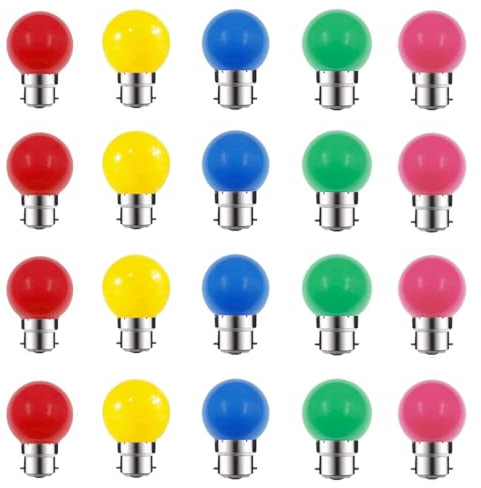 ZFQ B22 bajonettfärgade LED-glödlampor 2 W G45 golfboll mini-glolampor för utomhussträng uteplats trädgård fest jul, halloween bröllopsfest dekoration, 20-pack, röd gul blå grön rosa