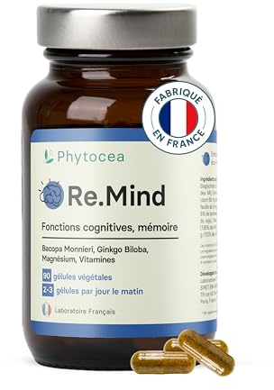 Phytocea - Bacopa Monnieri, Ginkgo Biloba Bio, Magnésium, Vitamine B12, B9, B1| Complément Alimentaire Anti Stress et Focus | Mémoire et Concentration | 90 Gélules Vegan Complement Fabriqué en France