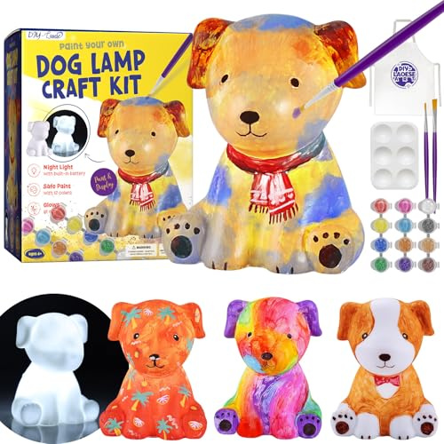 Paint Your Own Dog Lamp Kit, Dog Toys for Kids, Arts and Crafts for Kids 3+ | Craft Kits for Kids Ages 6 7 8 9 10 11 12, Dog Gifts for Girls Boys, DIY Night Light Painting Kit, Dog Toys, Christmas gift
