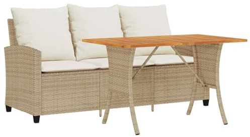 vidaXL Gartensofa 3-Sitzer mit Kissen und Tisch beige