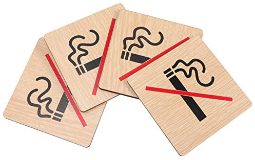Garneck Cartel prohibido fumar de madera – 4 unidades de señalización para restaurantes y actividades comerciales – Advertencias claras para fumadores solo fuera placas de prohibición para ambientes
