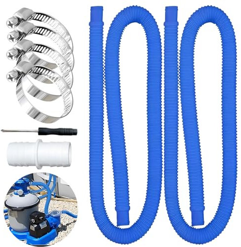 Tuyau de Piscine 150cm Ø32mm, avec 4 Clips de Sécurité Métalliques, Bleu