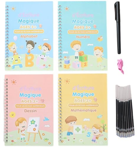 Luxylei 4 st magisk övningsbok, återanvändbar kalligrafi för barn, magisk handskrift kalligrafi kopieringsböcker för barn, förskolespårningsbok med magiska pennor