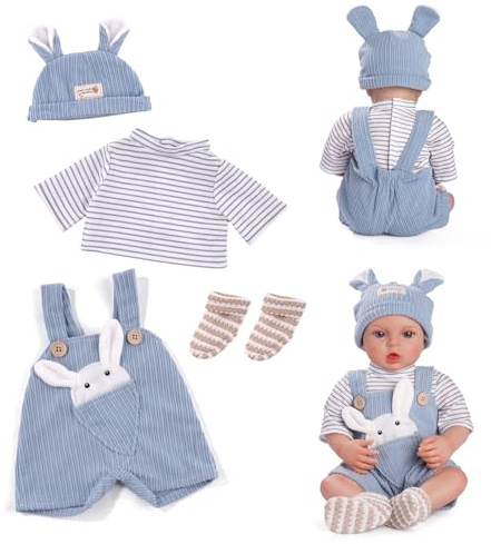 BABESIDE 4-Piece Baby Doll Clothes for 15-18 Inch Dolls, Doll Outfit Accessories with Bunny Pattern fit Baby Dolls, Easter Pretend Play Accessories Gift for Boys & Girls,Blue