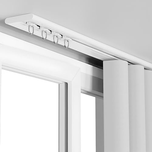 Rail De Rideau De Plafond Ultra-Fin Tringle À Rideau Montée Au Plafond Rail Rideaux Plafond Silencieux en Alliage D'aluminium pour Bureau, Salon, Chambre(White,1.0m)