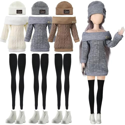 Muorruo Ensemble 3 pièces de vêtements et Accessoires de poupée 12 pièces, Costume, Pantalon, Chaussures, Pull, Tenues, poupées Non incluses, pour Filles, Cadeaux de Noël, 30 cm