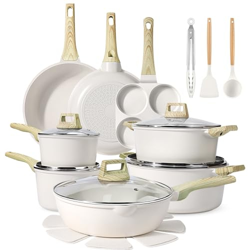 GiPP 22 Pezzi Set di Pentole a Induzione - Set di Padelle e Pentole con Rivestimento Antiaderente, Batteria da Cucina Atossica, Adatta a Diversi Tipi di Fornelli, Bianco