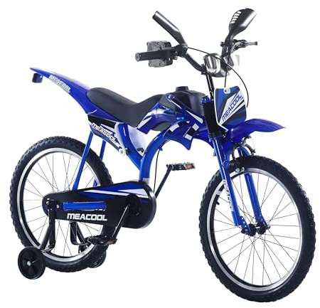 BSTSEL 16/18/20 Kids Bike Boys Motocross Bike Dazzling Motorcycle Bike Simulated Motorbike Sound Boys Bicycle Gift with Removable Stabilisers Wheels for Ages 4-12 Years Old (Blue, 20 inch Wheels)