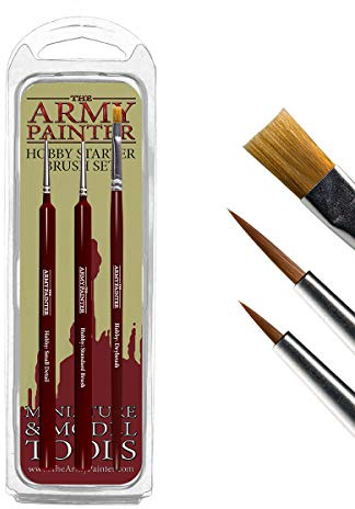 The Army Painter Hobby Starter Brush Set, 3 Pinceles para Pinturas acrílicas, Hobby Drybrush, Hobby Small Detail Brush und Hobby Standard Brush, Fine Model Pinsel für Miniatur-Fantasy Malerei