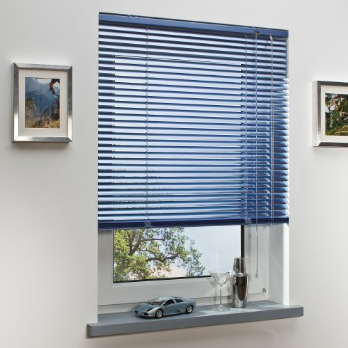 Liedeco Aluminium Jalousie 240 cm breit x 160 cm hoch Sky Blau Metallic Alu Lamellen Metall Rollo Jalousette Fensterjalousie