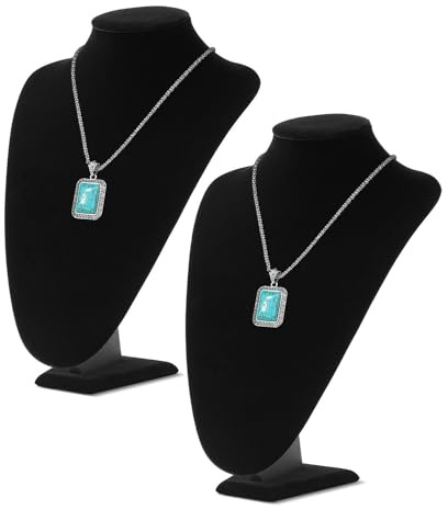 Flexzion Necklace Bust Display Stand (2 Pack) - 13 Inch 3D Mannequin Black Velvet Necklace Display Holder for Home, Boutique & Trade Shows - Jewelry Display for Selling Necklace, Pendants, Lockets