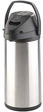 Rosenstein & Söhne Teekanne: Doppelwandige Vakuum-Isolierkanne mit Pumpsystem, Edelstahl, 5 Liter (Pump Vakuum-Isolierkanne, Edelstahl Pump-Kanne, Isolierbecher)