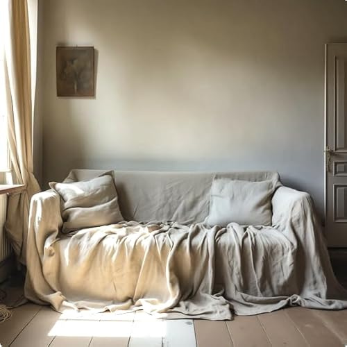 L'Emporio Casa Telo Copridivano Copriletto Tela Grossa Robusta Cotone in Panama 160X260-260x280-360x280 Misure Maxi Lenzuolo Copritutto Cotone Granfoulard Made Italy (NATURALE, 360X280)