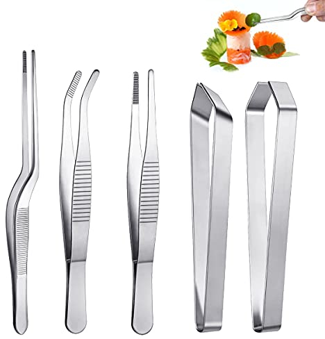 Set di pinzette da cucina in acciaio inossidabile, set di pinzette da cucina, 2 pezzi Pinzette oblique, 3 pezzi pinze di precisione, per cucinare, riparare, artigianato, bellezza