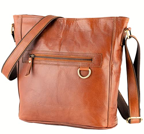 URBAN LEATHER Damen Umhängetasche aus echtem Ziegenleder, Vintage Braune Schultertasche, Große Umhängetasche, Handtasche, Geldbörse, Sling Bag für Damen und Mädchen