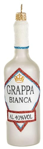 Holyart White Grappa Bottle, Blown Glass Christmas Ornament