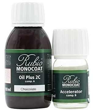 Rubio Monocoat Wood Stain & Finish 65 ft² - Chocolate | Oil Plus 2C | Quick-Dry, Eco-Friendly Linseed Wood Oil for Indoor Use, Includes Accelerator (Part B) | Protector | 130 ml