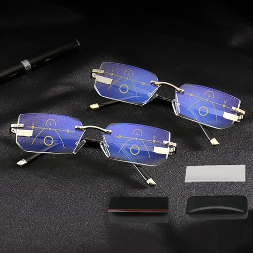 Dotmalls Intelligente Zoom Brille, Smart Glasses Lesebrille Dual-Focus Blaulichtfilter Gleitsichtbrille Zoom Brille Mit Brille Box Blaulicht Sehhilfe Lesehilfe Brillen für Herren Damen (2Stu 250)