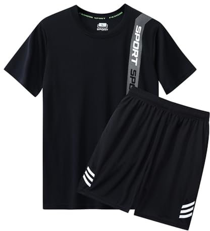 Sweatshirt Homme Mode Casual T-Shirts Set Homme Streatwear Survêtements pour Homme Costume De Sport Homme Classique Tendance 2 Pièces Set Homme A-Black L