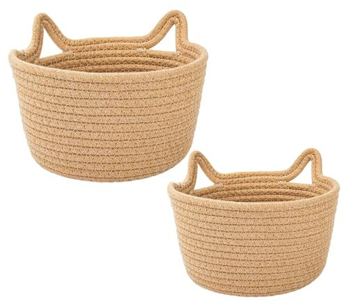 Kotkiddy Cesta de almacenamiento decorativa, bonita cesta de almacenamiento para gatos, cesta trenzada, cesta grande para organizar