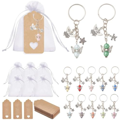 PYRUVAE 36 Set Schutzengel Anhänger, Gastgeschenke Taufe Hochzeit mit Organza Tasche und Kraftpapier Anhänger, für Kommunion Gastgeschenke Konfirmation Taufe Geschenk Abschied(Stil 5)