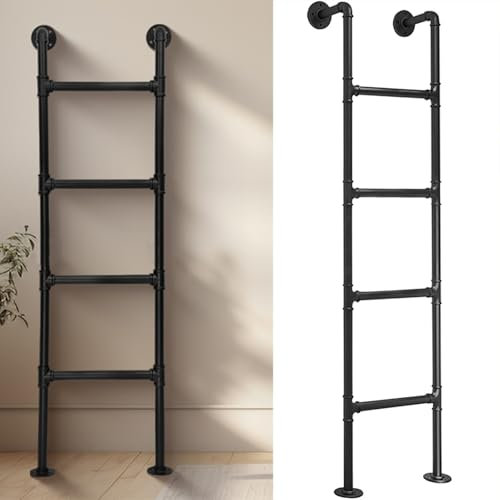 Lonmrrton Black Wrought Iron Loft Ladder, Heavy Duty Fire Escape Ladder 100cm-300cm Basement Egress Window Ladder Wall Mounted Straight Ladder, Customizable Size(125cm/49in)