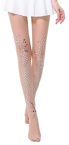 Owegvia Womens Thin Mermaid Bikini Stockings Sparkle Mermaid Fish Scale Print Pantyhose Mermaid Leggings Tights Hosiery (Silver, ONE SIZE)