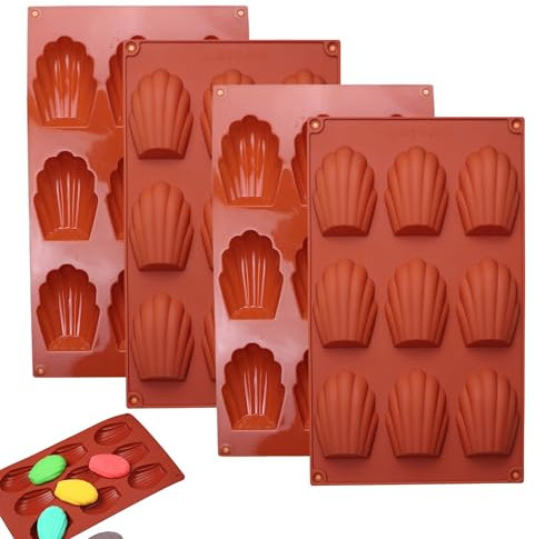 HXSYKJDM 4 stampi da forno Madeleine a 9 cavità in silicone, antiaderenti e senza BPA, stampi in silicone a forma di conchiglia