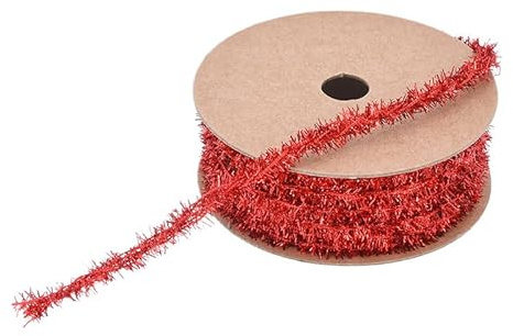 GreatRise - Ghirlanda di Natale in Lametta Metallizzata, 10 Iarde, Nastro Glitterato Sottile per Decorazioni Natalizie, Matrimoni, Compleanni, Accessori Rosso