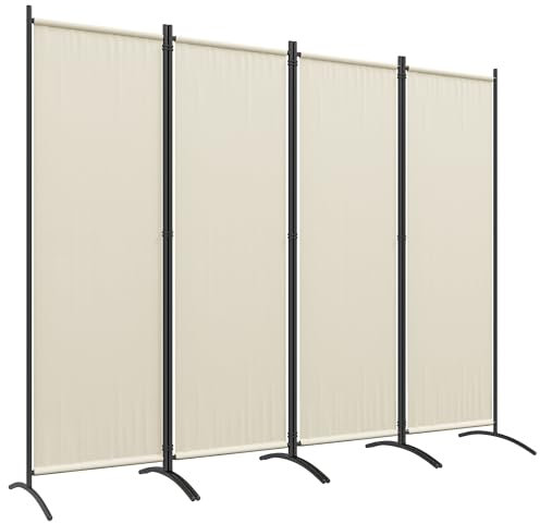 Outsunny Paravent 221 x 172 cm, paravent de Jardin à 4 Panneaux, cloison de séparation avec Pieds Larges, pour terrasse, Piscine, en Tissu Polyester de 180 g/m², crème