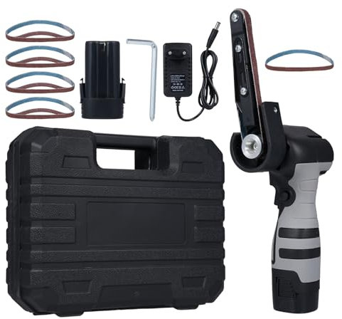 Geevorks Lijadora de banda con batería, minilijadora de 6500 rpm y 10 bandas de lijado para madera, metal y plástico