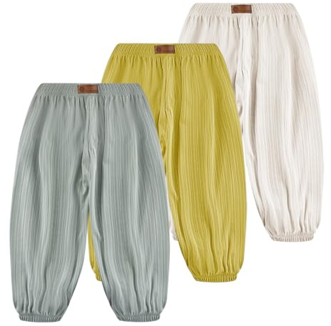 Rainjia Baby Jungen Mädchen Leichte Pumphose Haremshose 6 Monate - 9 Jahre, 3er Pack Baby Jogginghose Ice Seide Sommer dünne Freizeithose Jungen Klimahose Sommerhose Mädchen Jogger Hose Gr. 74-134