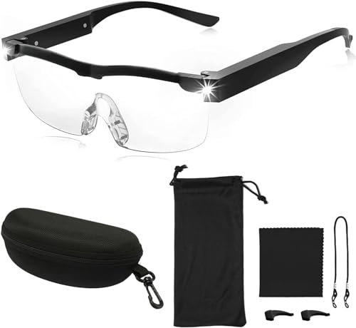 Sunshine smile Lupenbrille mit Licht Testsieger,Lupenbrille mit Licht für Brillenträger,300% Vergrößerungsbrille mit 2 LED Lichts,Vergrößerungsbrille Mit Led