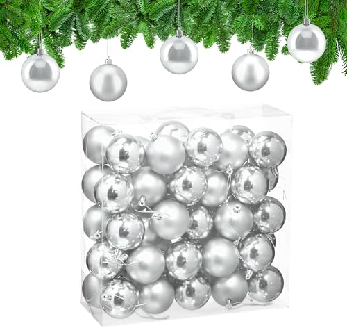 Relaxdays Julkula, praktiskt set med 50 st, robust plast, för att dekorera granen, diameter 6 cm, silver