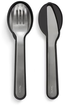 Lékué Set de 3 Cubiertos de acero inoxidable con Funda, cuchara, tenedor y cuchillo