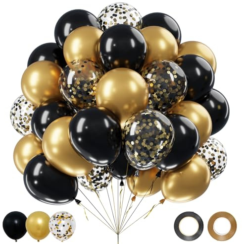 Black and Gold Balloons 62pcs - Gold Black Party Latex Balloon 2026 New Year Helium Balloons for Black Gold Party Decorations Celebrations Graduation 2026 New Year Eve Birthday Decorations for Men